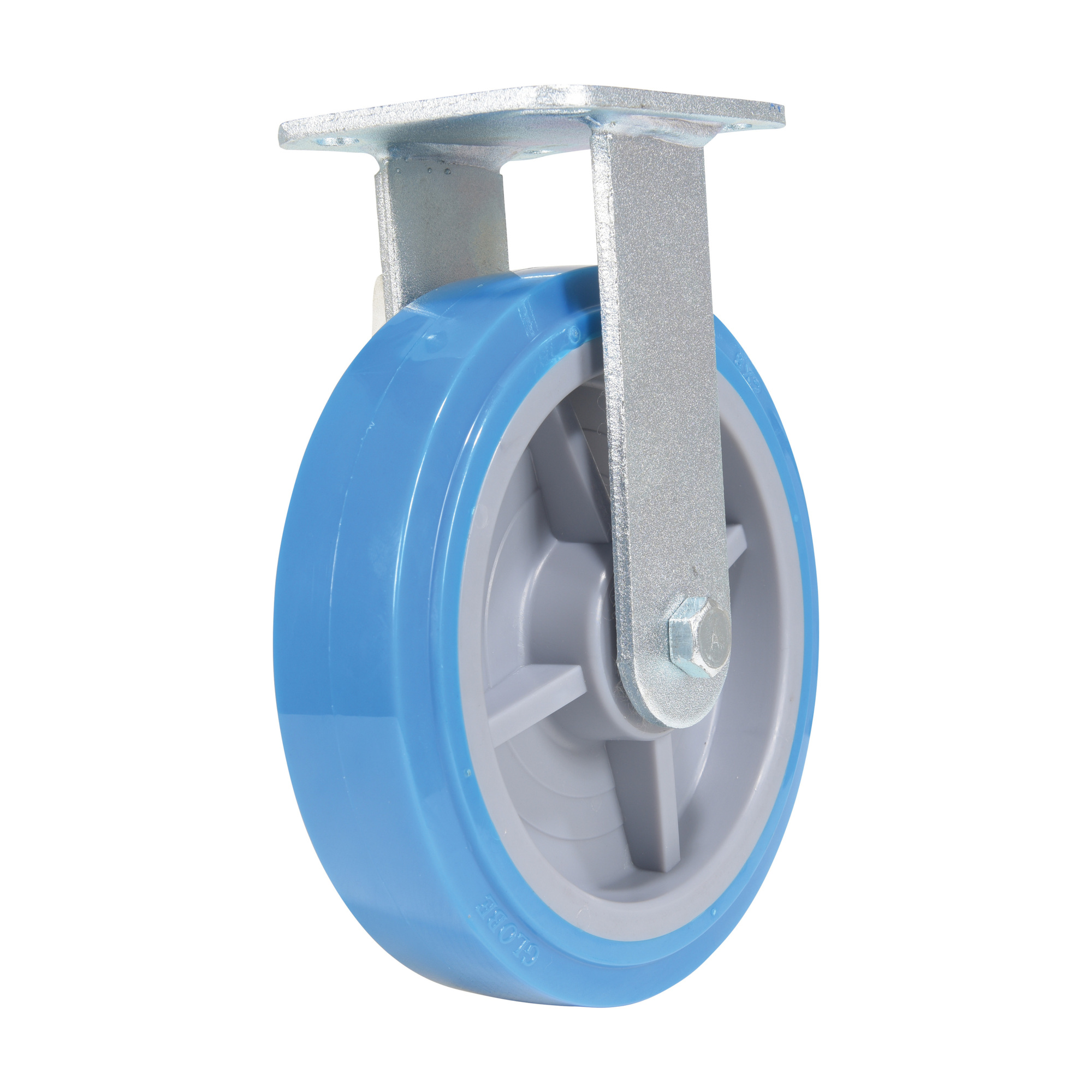 Vestil Polyurethane Rigid Caster - 8in. x 2in., 925-Lb. Capacity, Precision Ball Bearings, Non-Marking, Blue, Model# CST-KB-8X2PUP-R